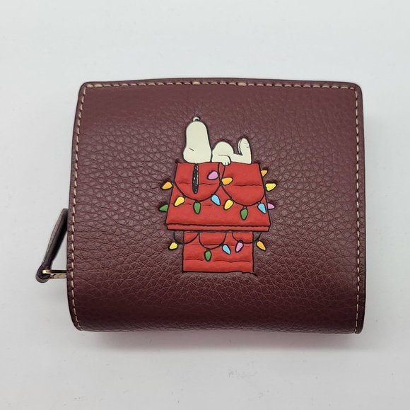 Coach x Peanuts Snap Wallet with Snoopy Lights Motif CF252 Wine Multi - Picture 1 of 5